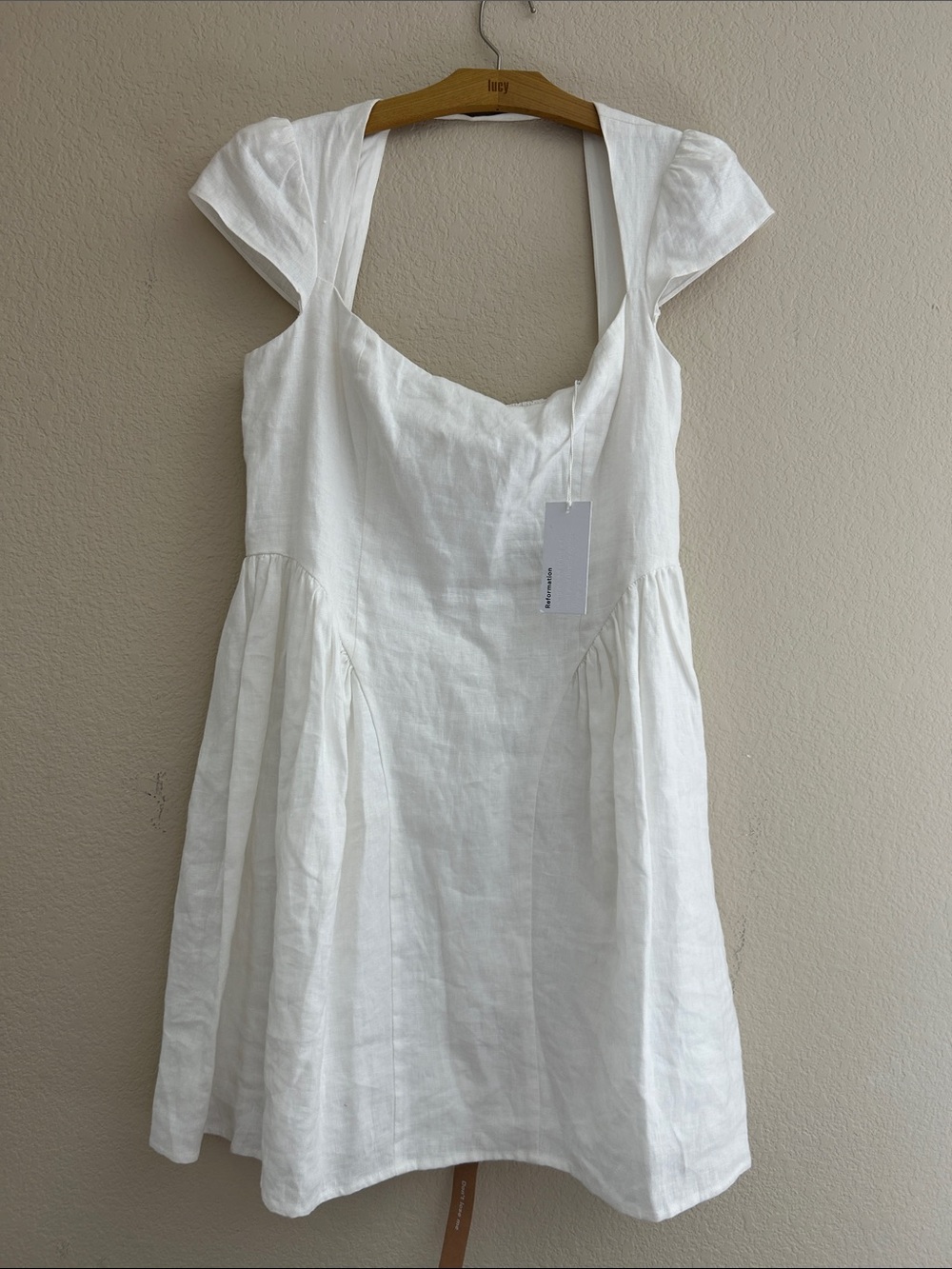 Reformation Oaklyn White Linen Square-Neck Mini Dress Size 12